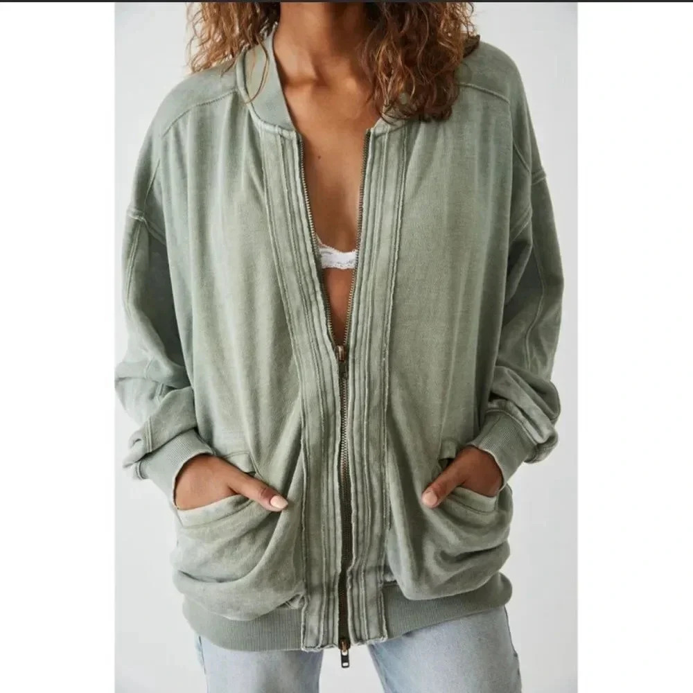 Free People Robby Bomber / Washed Army M - Picture 4 of 16